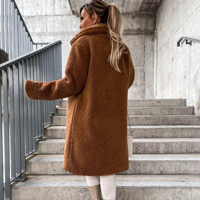 Toamnă și iarnă groasă cu mânecă lungă cu revere jachetă damă plus size fleece din pluș paltoane lungi calde femei lejer casual jachete solide pentru femei 24959