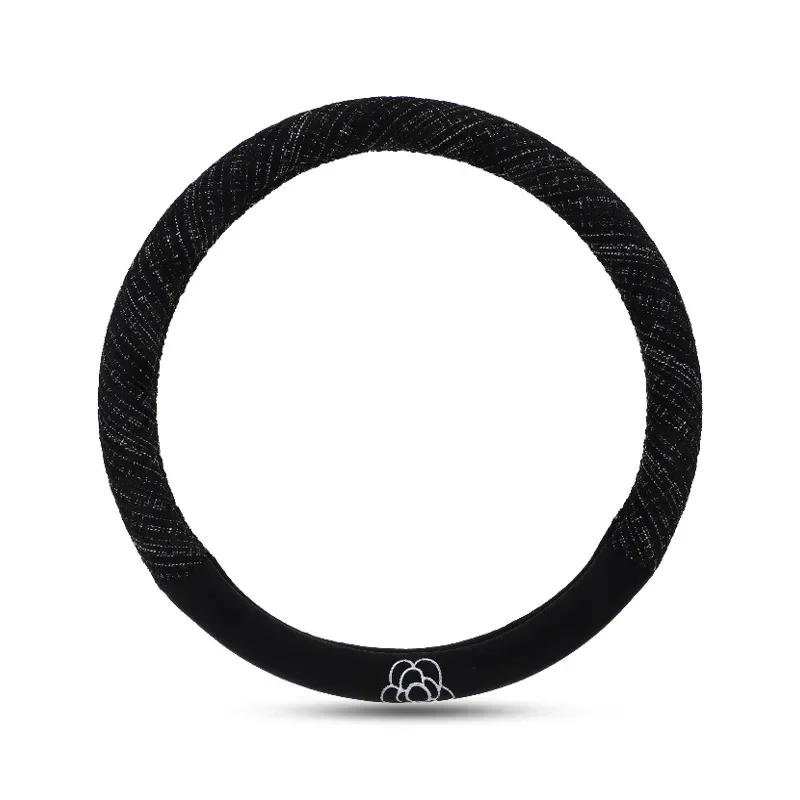 Car Steering Wheel Cover Embroidered Camellia Winter Plush Comfort Car Handle Cover Goddess Steering Wheel Cover
