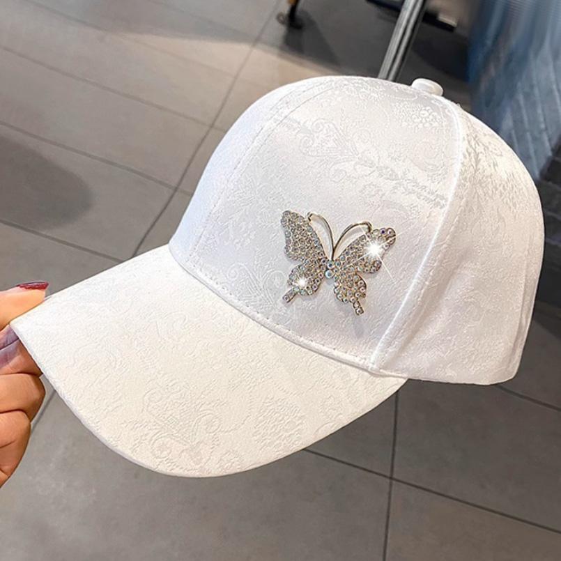 Strass Schmetterling Baseball Cap Damen Frühling Sommer Vielseitiger Sonnenschutz Hut Spitzenmuster Baseball Cap