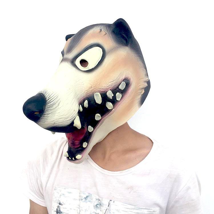 Halloween mask, high-quality latex wolf mask with protruding tongue Full set of wolf headgear Horror devil props