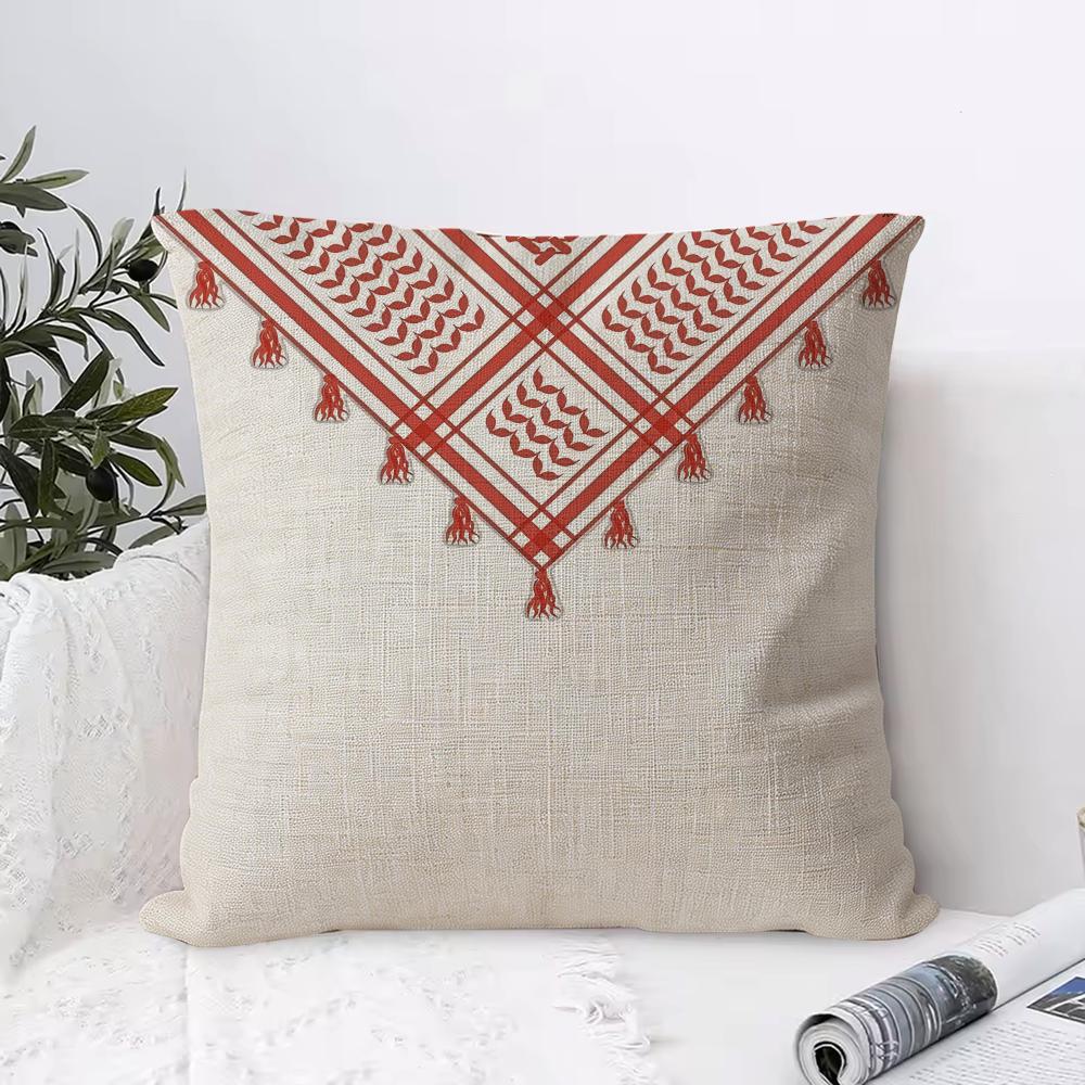 Keffiyeh Scarf Checkered Cushion Cover Eco Linen Pillow Case DoubleSided Print Breathable Durable Hidden Zipper Home Decor