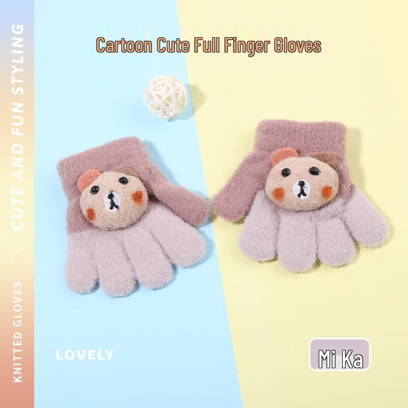 Guten Kids Winter Knit Gloves with Cartoon Bear Design