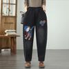 Plus Size Vintage Embroidery High Waist Casual Loose Women Spring Summer Autumn Jeans Denim Harem Pants