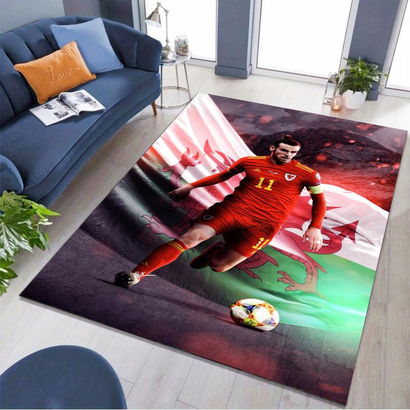 European Football Stars Collage With Champion Trophy Area Rug Non Slip Floor Carpet Soccer Fan Home Decor Mat