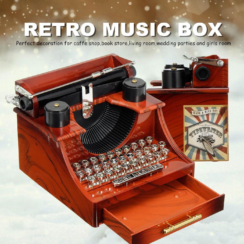 Classic Home Decor Sewing Machine Phonograph Jewelry Music Box Retro Typewriter Rotating Music Box