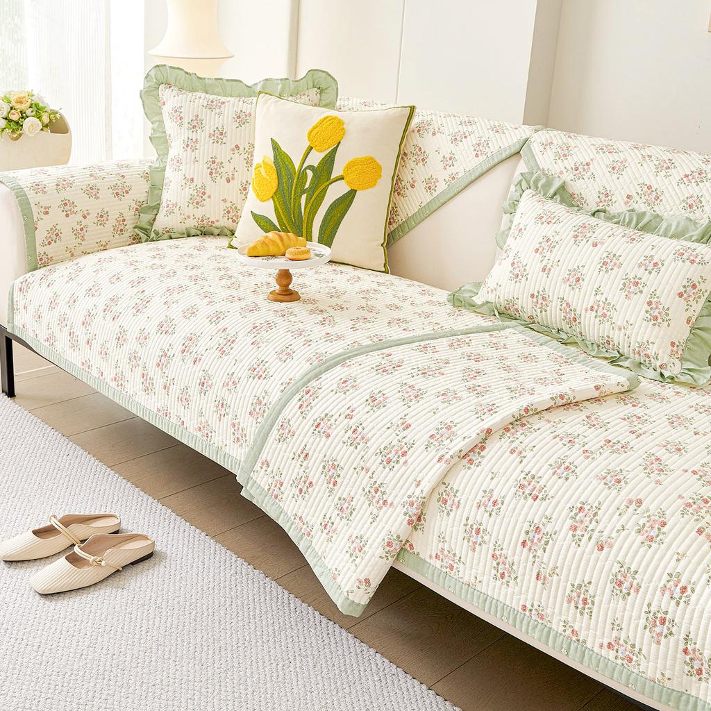 Fresh Floral Style Sofa Cover Home Decor Cotton Fabric Non Slip Seater Cushion Pad Dust Proof Wear Resistant Sofa Slipcovers