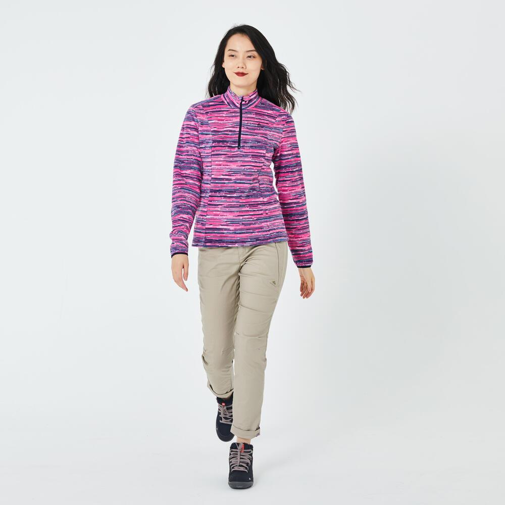 DECATHLON MH100 Stand Up Collar Pullover Full Print Long Sleeve Mountaineering Fleece Jacket Women's Blue