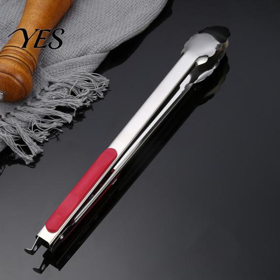 Anti-slip Kitchen Tongs with Anti-Slip Handle And Silicone Scalloped Edges, Stainless Steel Cooking Thumb Rest Locking Food Clips for Grilling
