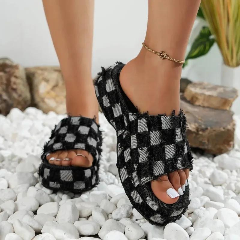 

Новые летние женские джинсовые сандалии на толстой подошве, индивидуальный дизайн в европейском и американском стиле, большой размер 43, дизайнерский эксклюзивный дизайн 35 чёрный