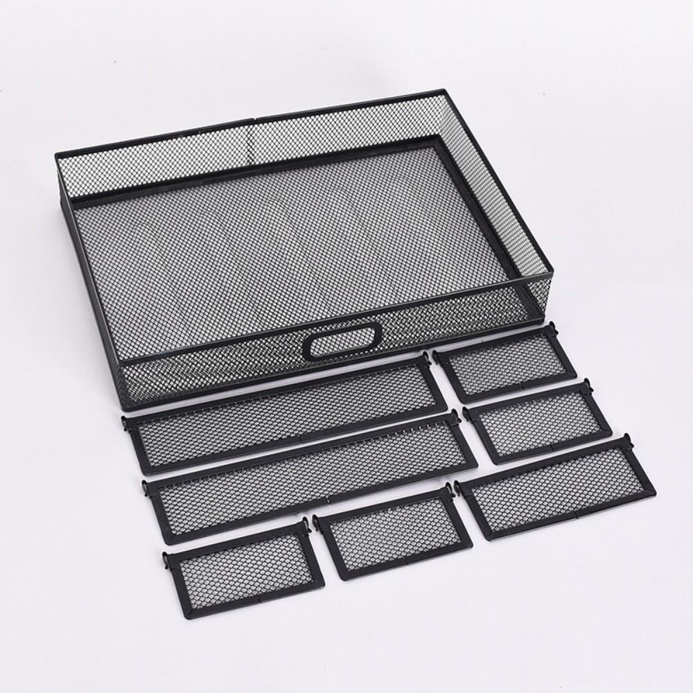Modern Metal Mesh Drawer Organizer Black Multi-Compartment Desk File Organizer Hollow Removable File Storage Rack Office