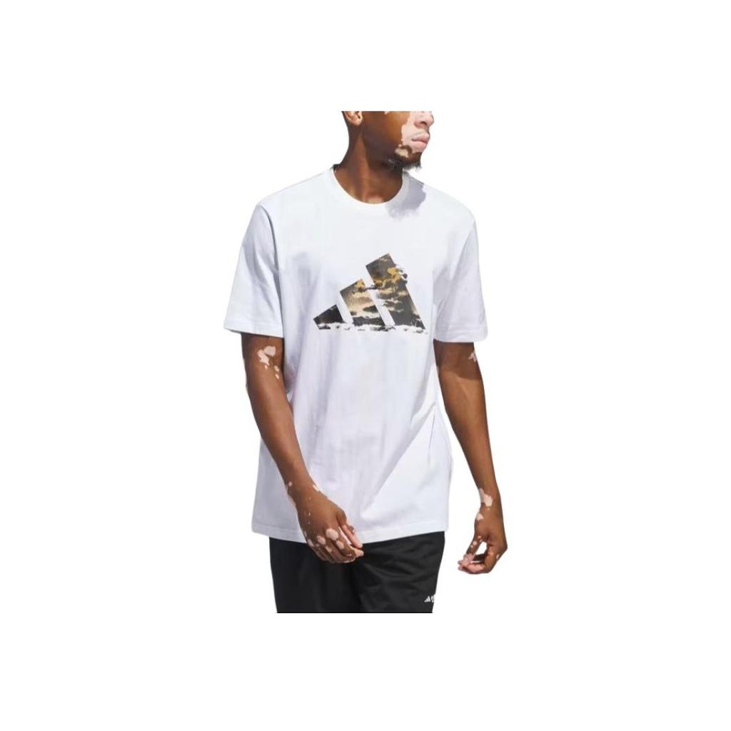 Adidas Blue Summer Logo Graphic Tee White Men Streetwear IN6358
