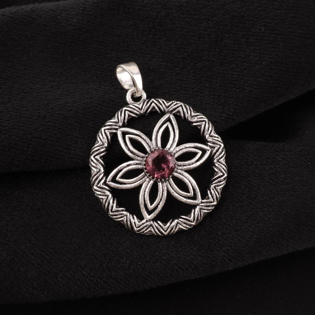 Natural Rhodolite Gemstone 925 Sterling Silver Partywear Jewelry Pendant 1.48" CP-29-7