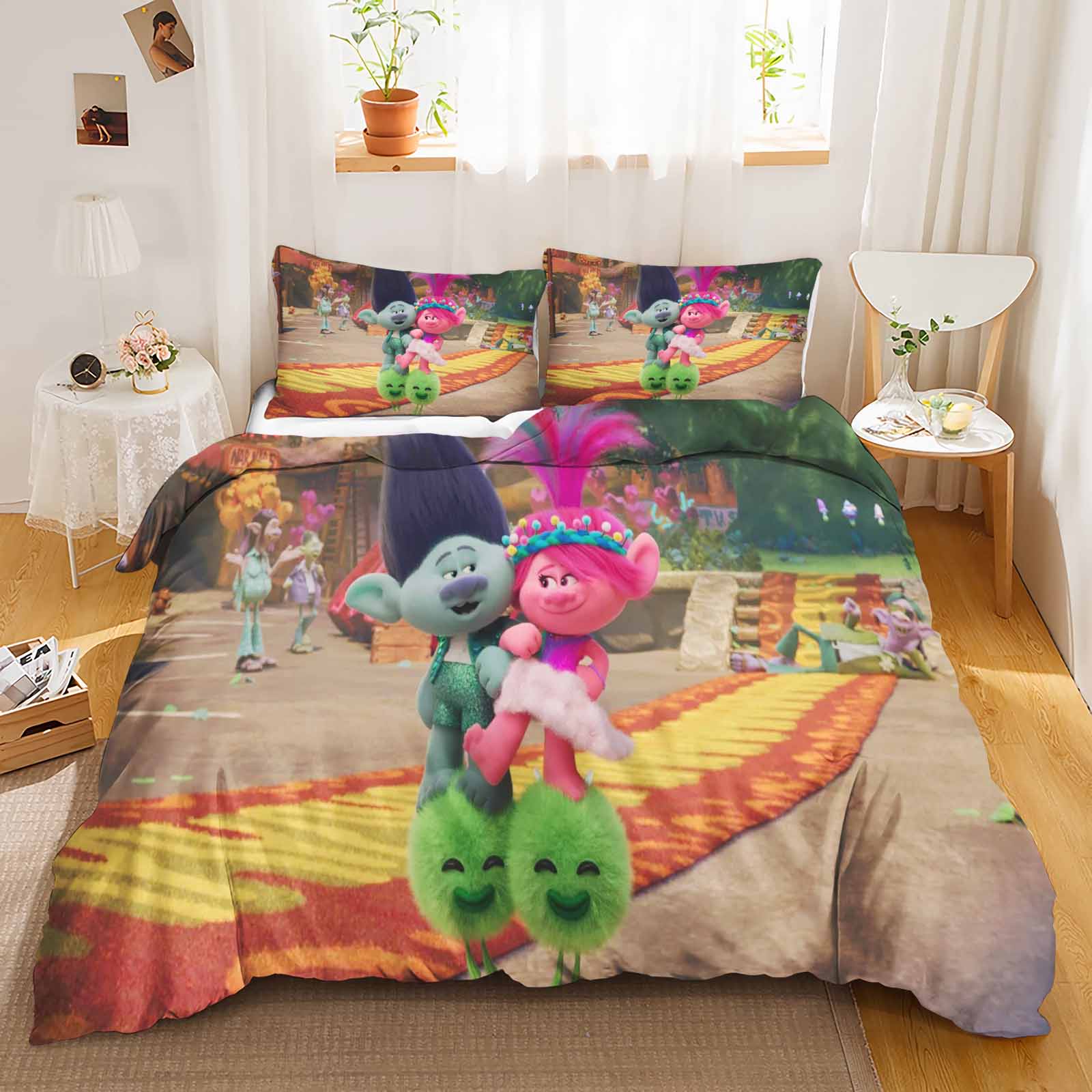 

Trolls Cover Set Comforter Bedding 3D Children S Bedding Set 3-Piece 1 Quilt Cover King Size 90X200CM