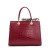 Genuine cowhide leather women's handbag with silk scarf, Chinese style crocodile pattern tote shoulder bag