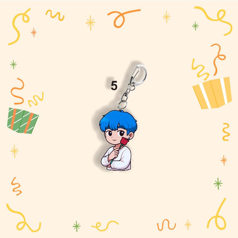 BTS Cute Keychain, Cartoon Figure Keyring with Rose Design, Kpop Idol Cartoon Bag Pendant for ARMY Fans(Jin RM Suga Jimin V J-Hope Jungkook)