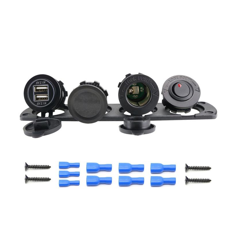 4 Holes Switch Panel Dual USB LED Port 12V Power Socket Digital Thermometer Voltmeter  for Boat Car Truck