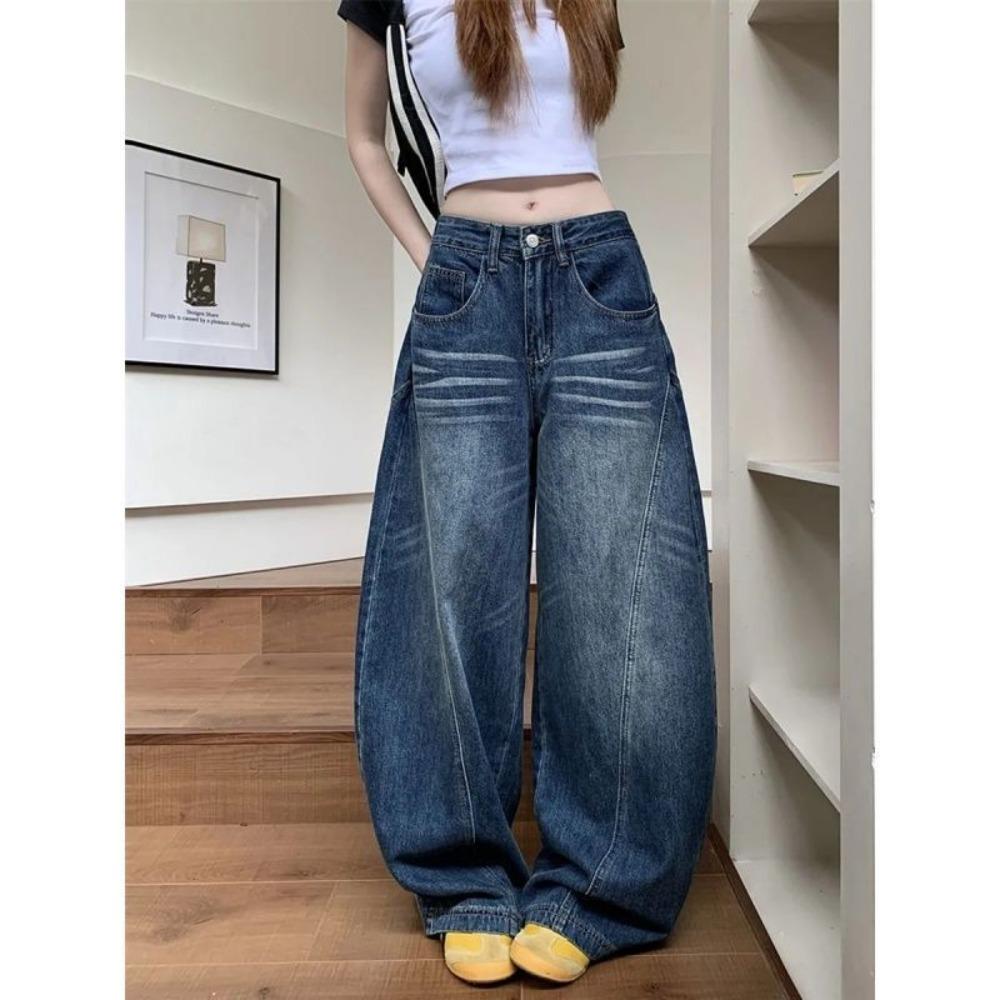 Women's High Rise Wide Leg Jeans Loose Fit Vintage Washed Baggy Denim Trousers