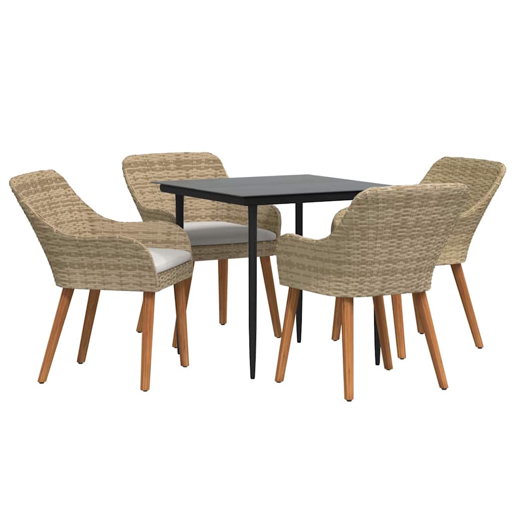Garden Dining Set with Cushions 5 pcs Beige Poly Rattan