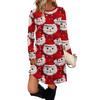 Women'S Dress Christmas Long-Sleeved Dresses Printed Round Neck Fashion Casual Dresses Pockets Decorative Buttons Autumn Winter