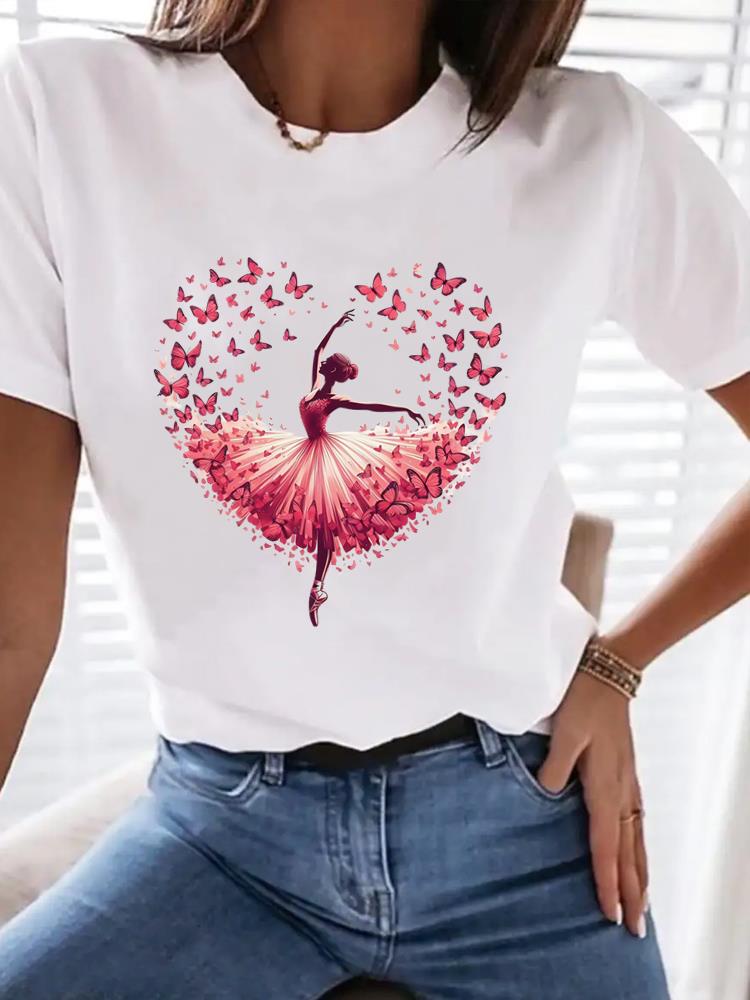 (Asian Size) Tee Top Butterfly Sweet 90s Trend Women Clothing T Shirt Woman Print Fashion  Female Short Sleeve Graphic T-shirts