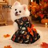 Pet Princess Skirt Funny Halloween Dog Dress Pumpkin Bat Spider Ghost Print Festive Costume for Photos Apparel Puppy with Bow Small Dogs Cats Soft