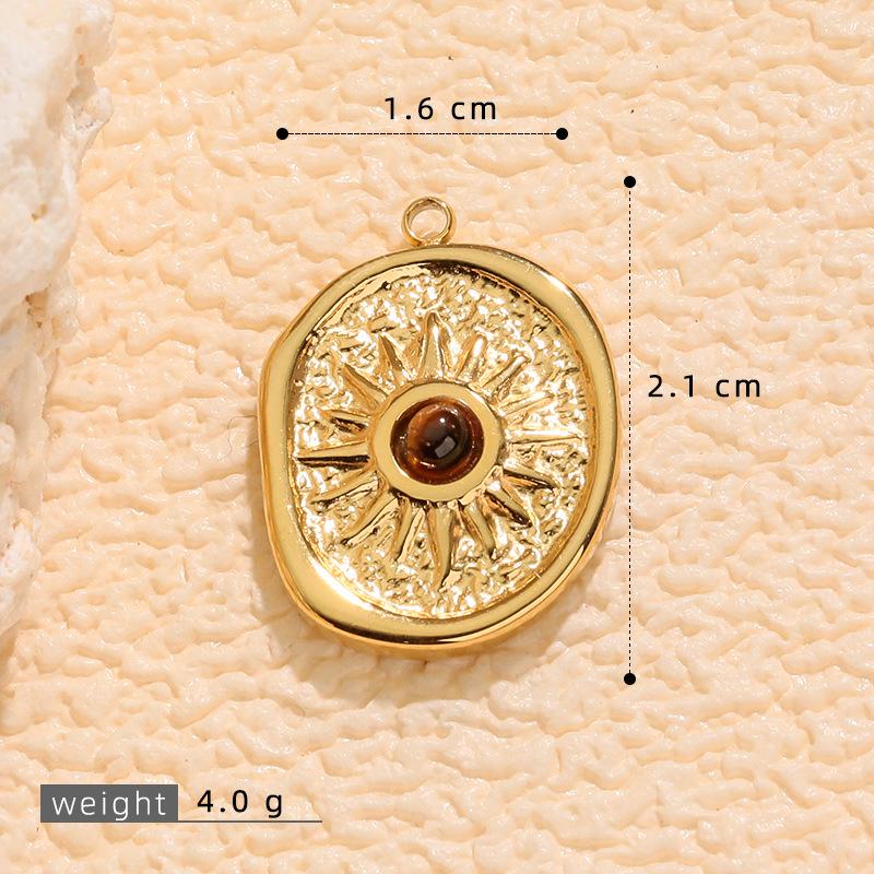 Stainless Steel Oval Star Tiger Eye Stone Pendant Jewelry