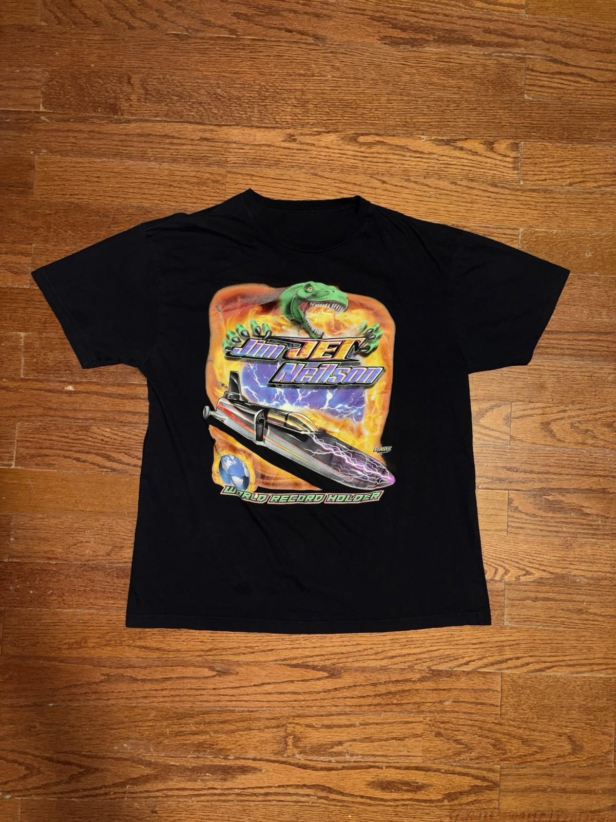 Jim Jet Nelson Racing T Shirt Mens XL Black Y2K Drag Dinosaur Short Sleeve Racer Unisex T-Shirt XL