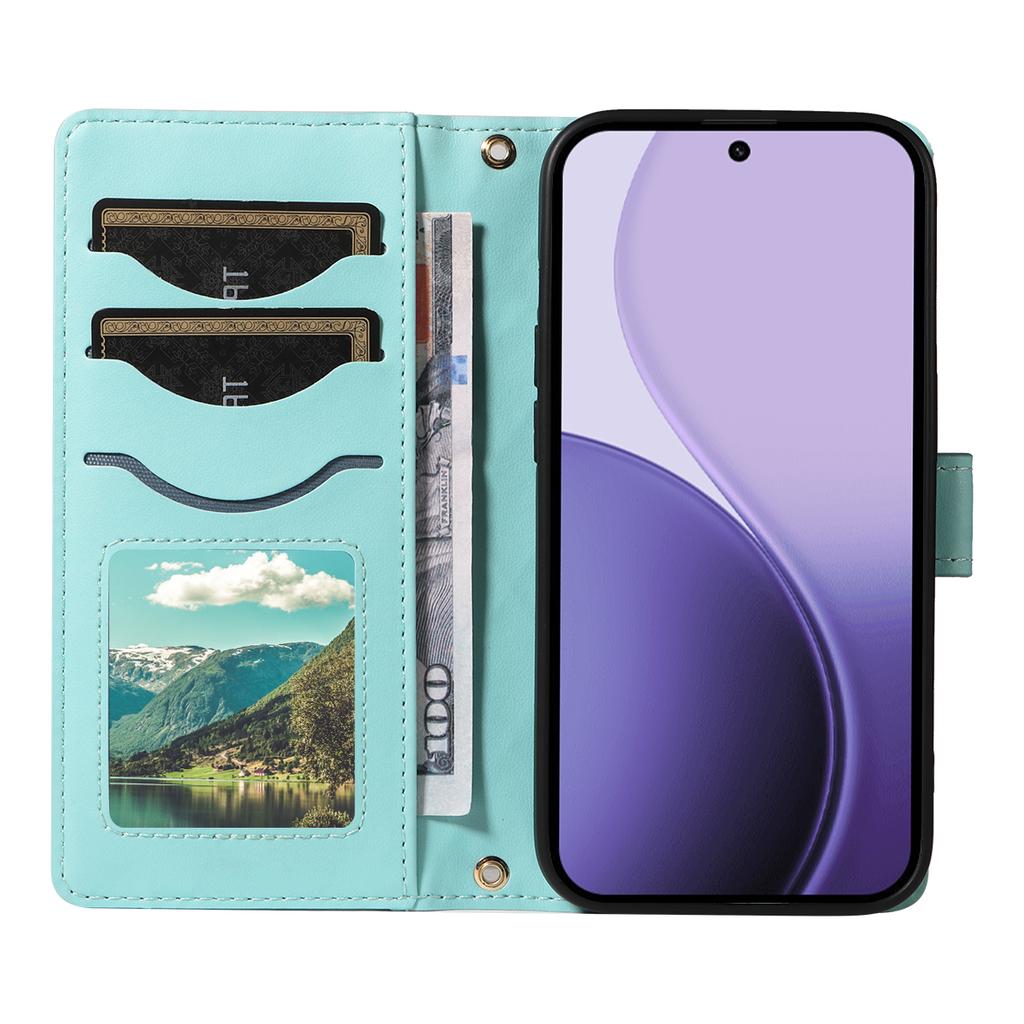 עבור Oppo Reno14 5G (חרסינה)/אופו רנו 14 F 5G/אופו רנו 14 5G (גלובלי) כיסוי ארנק מעור רומבוס לטלפון עם רצועה