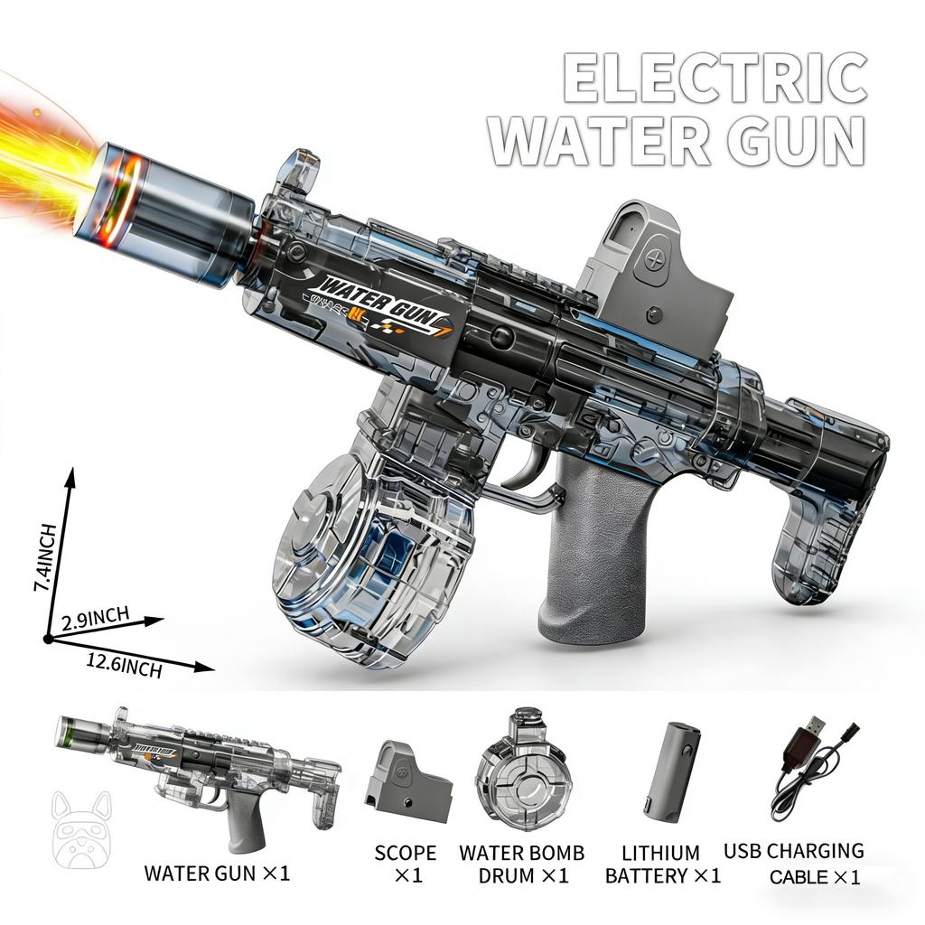 Simulated Firing and Recoil Electric Water Gun Toys Children Automatic Sensor Lights Water Pistol Summer Outdoor Beach Kids Toy