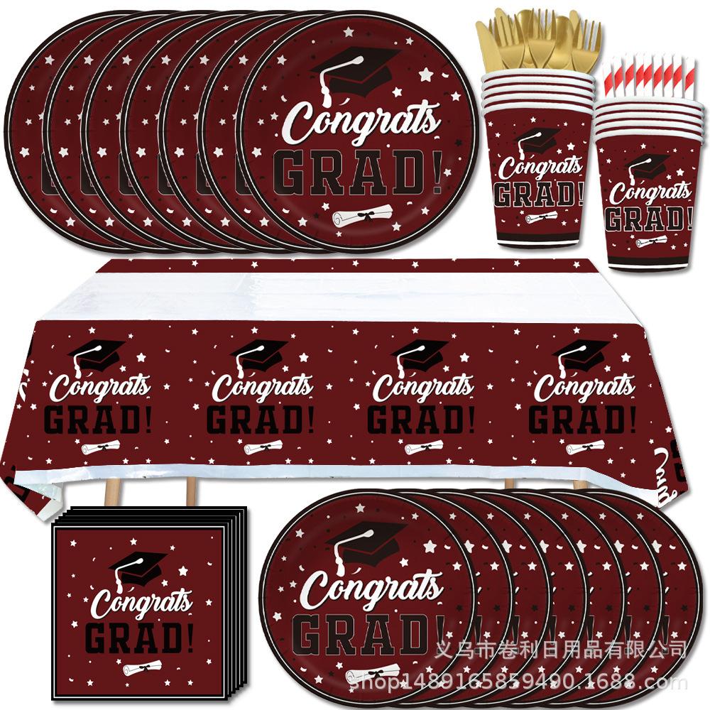 Red And Black Graduation Season Party Supplies Graduation Season Party Decoration Banner Flag Photo Props Party Tableware