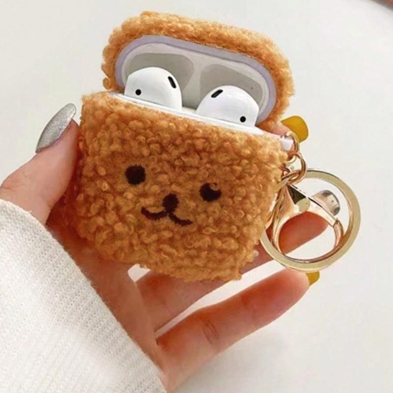 Brown cute plush puppy TPU anti-drop earphone cover, suitable for AirPods 1 /1/pro protective case
