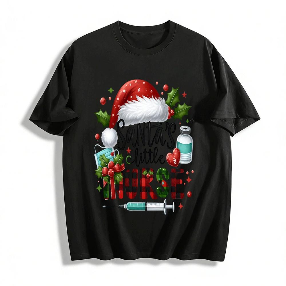 Santa s Little Nurse Christmas Themed Nurse Holiday Top Pure cotton T-shirt XXS
