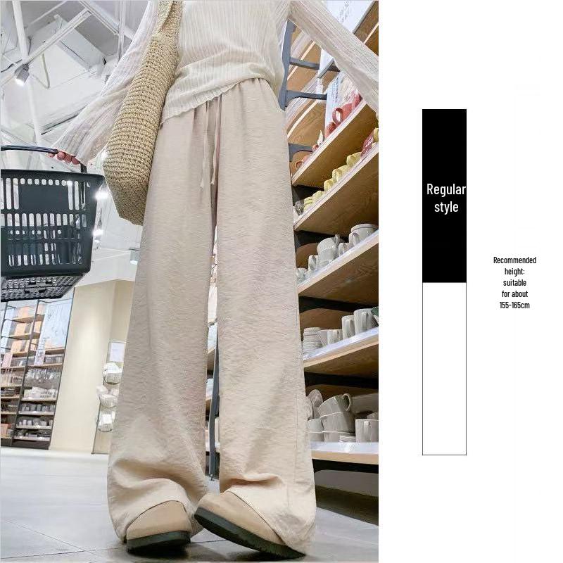 

White Wide-Leg Linen-Style Summer Pants for Women - Casual Old Money Style, Cool Ice Silk, Floor-Length, Straight Leg Trousers L (110-125lbs)