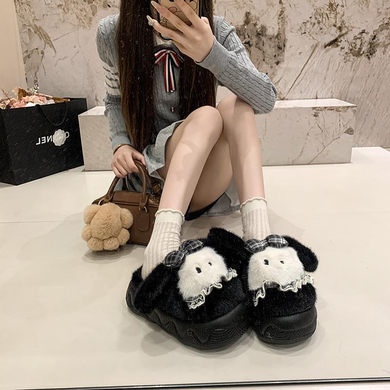 Niedliche Kätzchen Baumwollpantoffeln Damen Herbst und Winter 2025 neu dicksohlige Scheiße-treten Tasche und Plüsch warme Winterpantoffeln