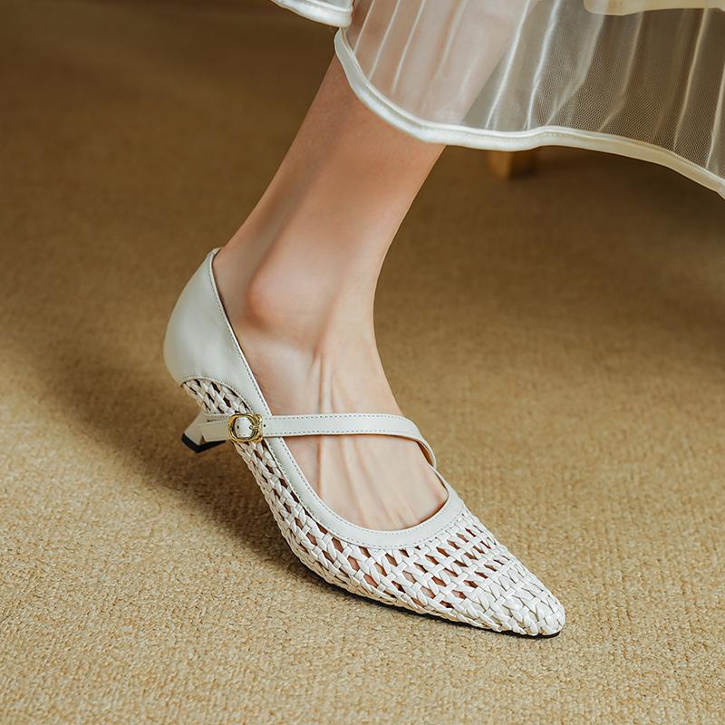 

Fashion 2025 Summer Women Shoes Pointed Toe Women Sandals Genuine Leather Shoes for Women Weave Elegant High Heels Party Shoes 34