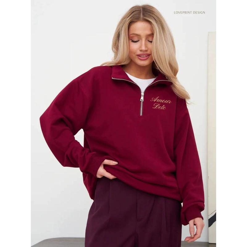 

Мода Новое поступление Свободный принт Буква Половина молнии Толстовка Принт Буква Половина молнии Топ Wine Red (thin) thin 2XL