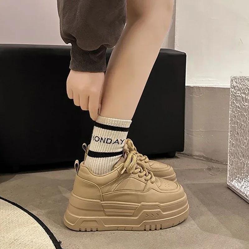 Women's Sneaker Spring Autumn Platform Small White Shoes Round Head Trend Lace-up Fashion Casual Sport Shoes Heightening Tennis