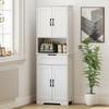172 Cm Tall Kitchen Pantry Cupboard W/ Small Open Counter, Freestanding Kitchen Cabinet W/ 2 Adjustable Shelves, White