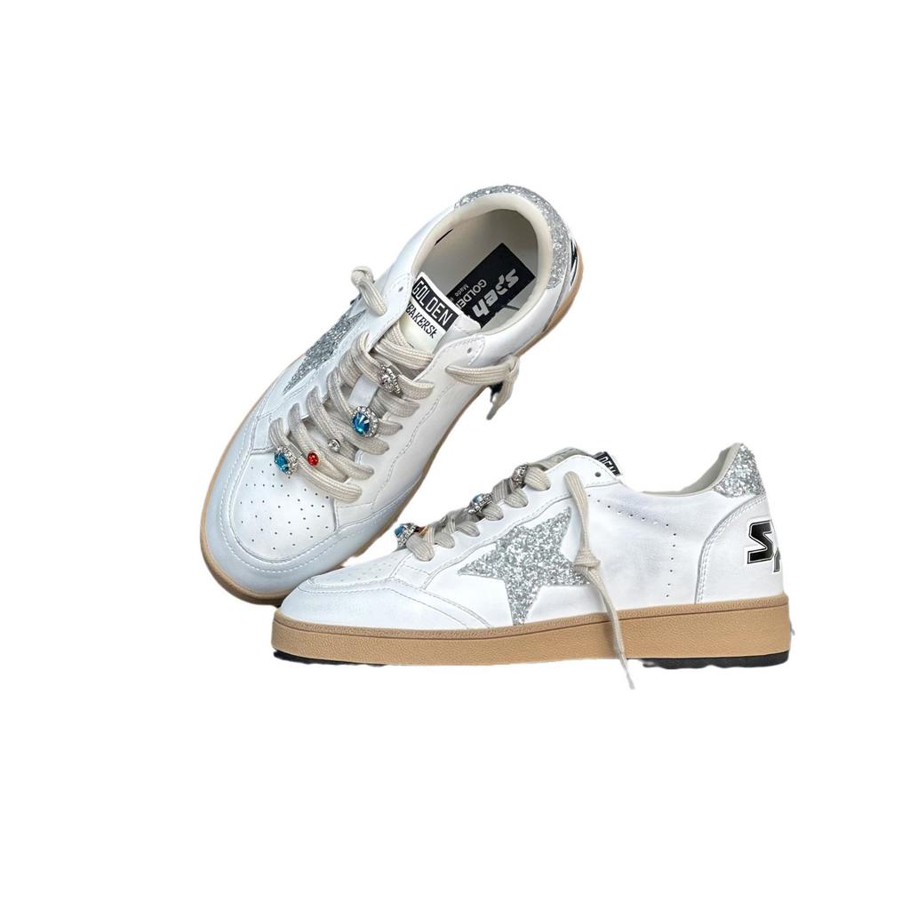 New casual star shoes diamond polished and old flat-bottomed college style women's little white shoes