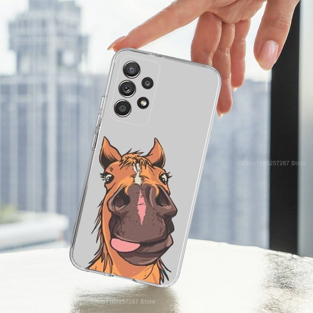 Funny Expressions Horse For Samsung A51,71,30,S10,9,20,Ultra,FE,Lite, S23,21,22,PIus,Transparent, Silicone Phone Case