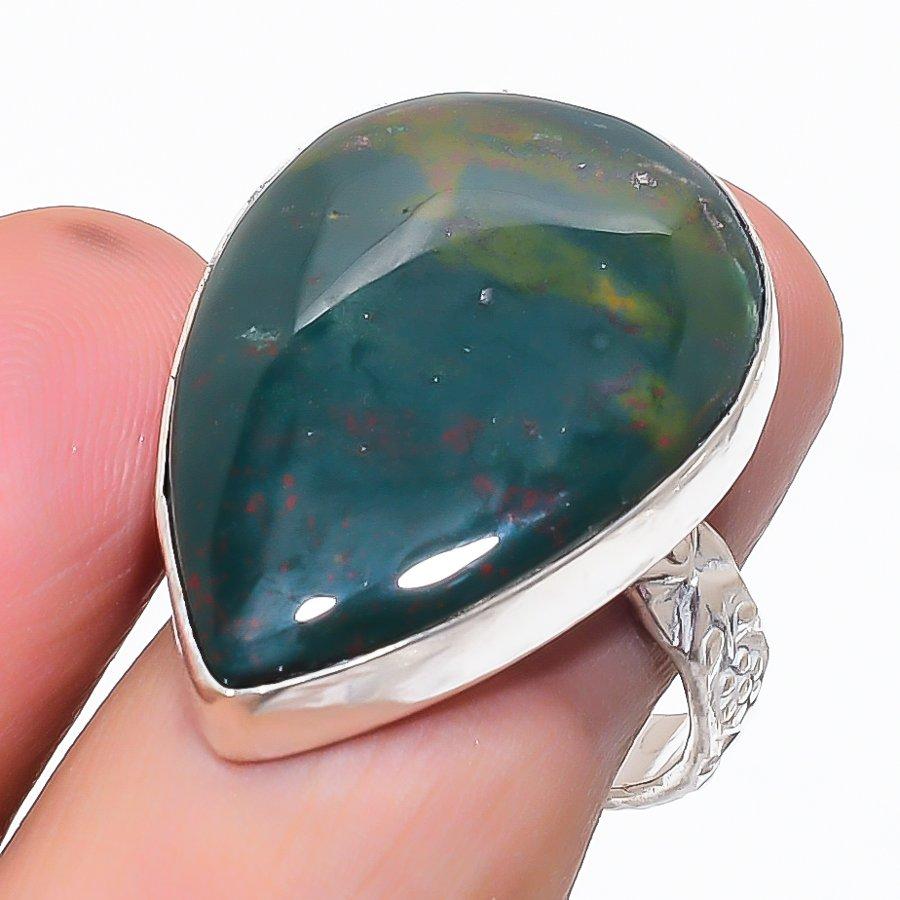 

Натуральный камень Гелиотроп Ювелирное изделие из стерлингового серебра 925 пробы Кольцо Размер 9 s3o91