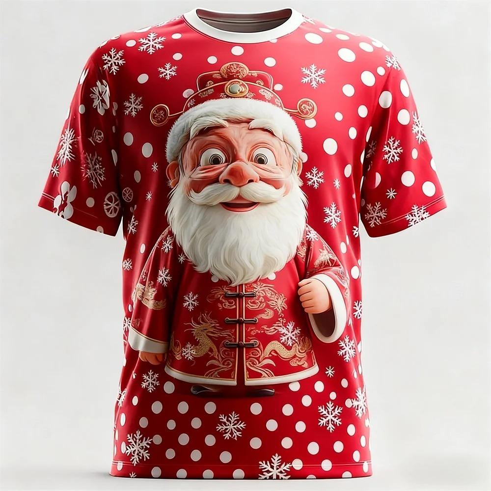 Pánská trička s dlouhým rukávem s módním 3D potiskem vzoru Santa Clause s kulatým výstřihem - Měkká polyesterová tkanina se střední pružností, letní oblečení volného střihu