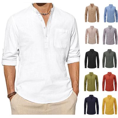 Camisa Masculina Fashion Gola Alta Cor Sólida Casual Manga Comprida