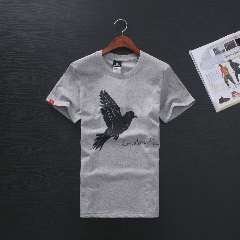 Foreign Trade Overplus Order Men's T-shirt Short Sleeve Cotton Korean Fashion Print Export Original Order Cut the Tag Off Round Neck T-shirt Top