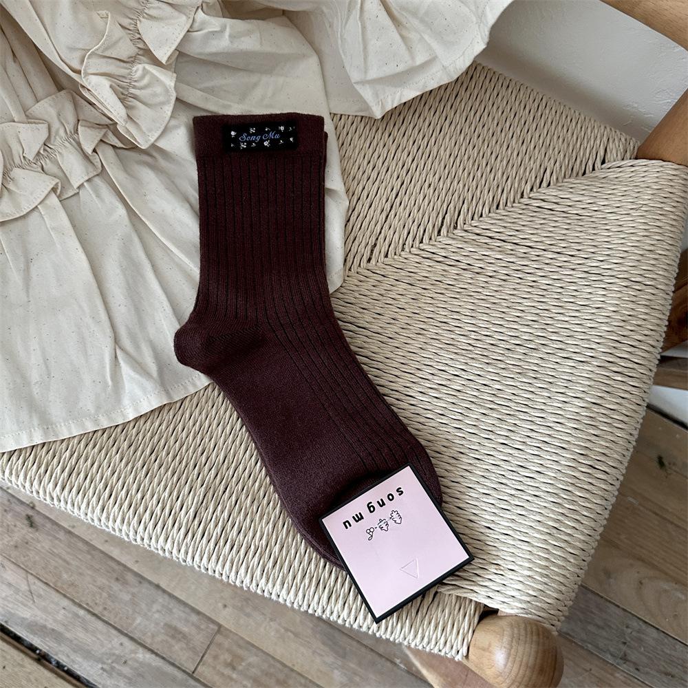 

Детские термоноски из бархата кролика, женские носки Ankola Hongsen Floral Cloth Label Grey Retro Trend средней длины One Size шоколадный коричневый