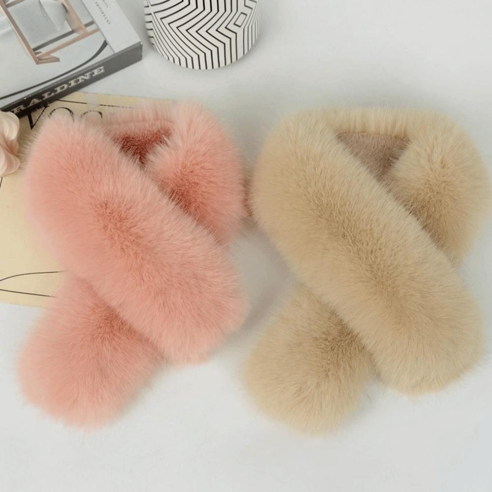 Soft Plush Faux Fur Scarf Fake Fox Hair Fur Neck Warmer Fashion Cross Scarf Women