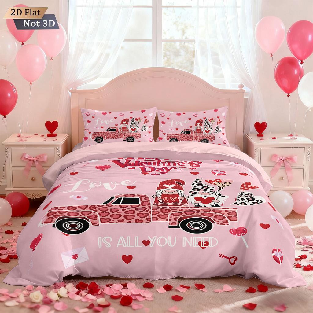 3pc Valentine's Day leopard print car print coreless duvet cover set multi size bedroom dormitory bedding holiday decoration