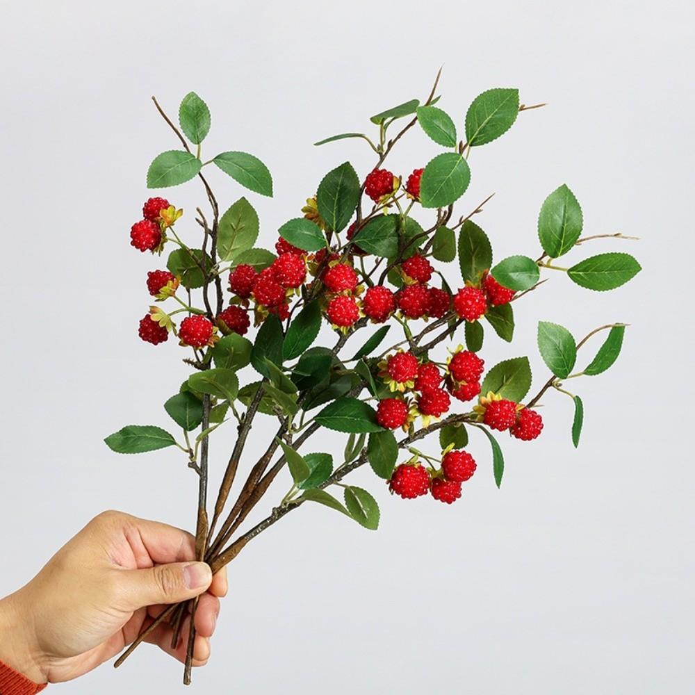 Luxury Artificial Raspberry Branch Faux Red Raspberry Fake Plants Mulberry Fruit Plants  Gift