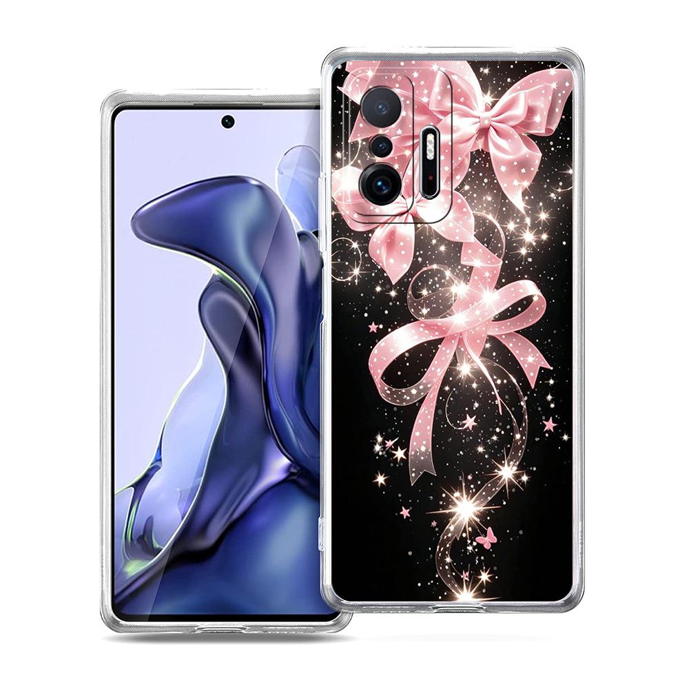 Transparent Phone Case for Xiaomi Mi 14 13 12 11 Ultra 13T 12T 11T Poco X3 NFC F3 F6 Pro Lite 5G Soft TPU Pink Heart Bow Pattern