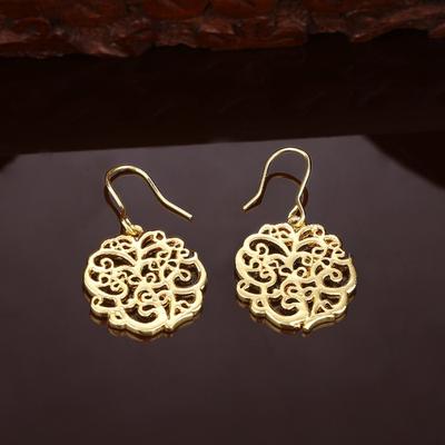 Mesh Design Gold Plated Drop Earrings For Women